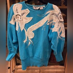 Vintage Erez 80s Blue Embellished Women's Sweater